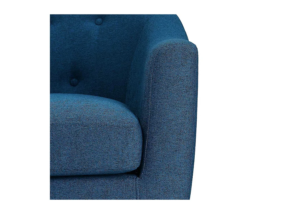 Retro Einzelsessel blau aus Webstoff Vierfußgestell aus Holz