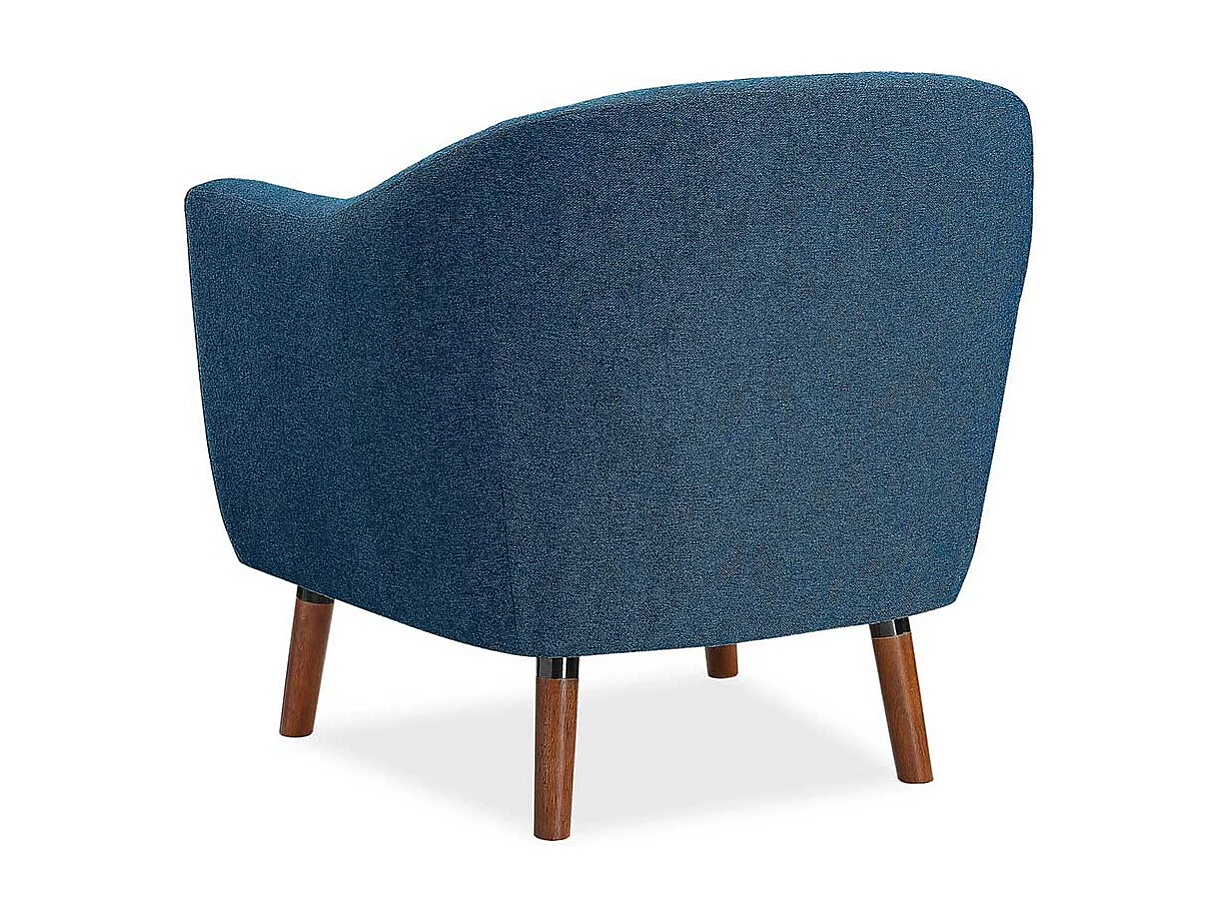 Retro Einzelsessel blau aus Webstoff Vierfußgestell aus Holz