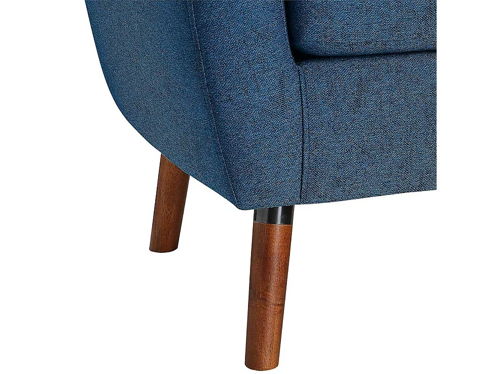 Retro Einzelsessel blau aus Webstoff Vierfußgestell aus Holz