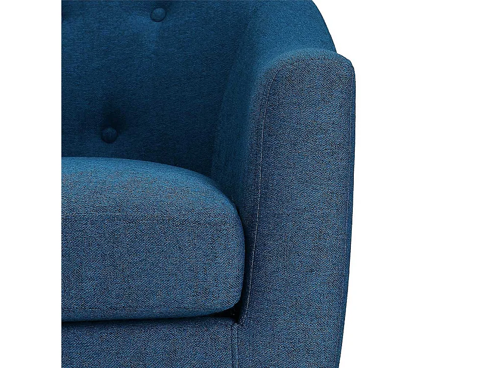 Retro Einzelsessel blau aus Webstoff Vierfußgestell aus Holz