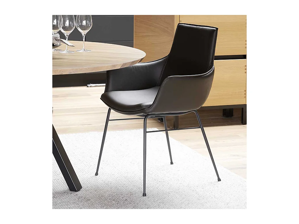 Moderne Esstisch Stühle in Braun Echtleder Armlehnen (2er Set)