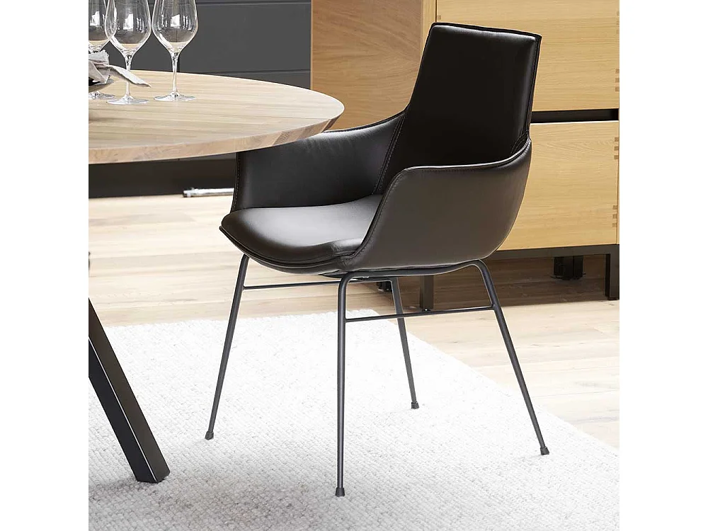 Moderne Esstisch Stühle in Braun Echtleder Armlehnen (2er Set)