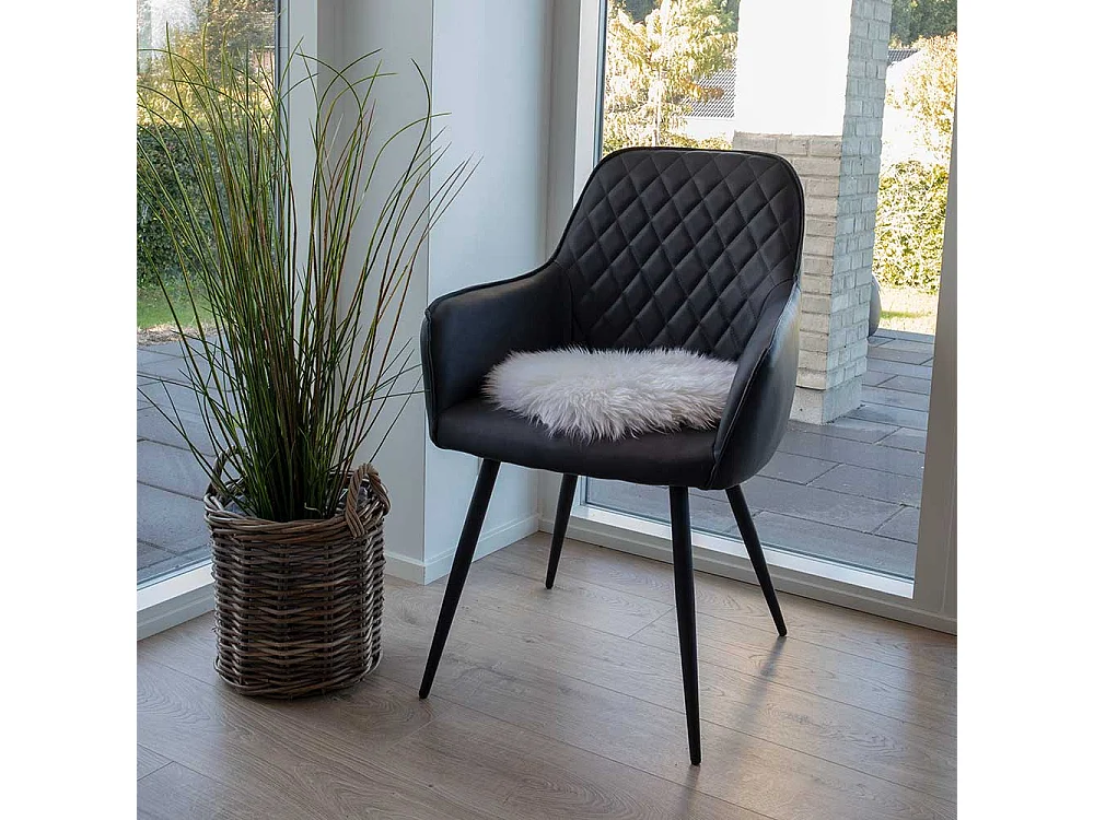 Esszimmersessel in Schwarz Kunstleder und Stahl (2er Set)