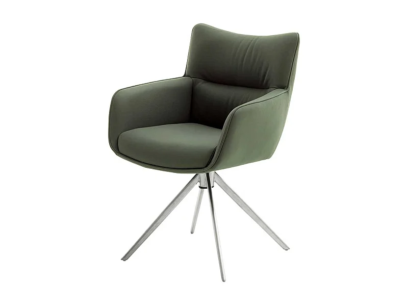 Designer Armlehnstühle aus Echtleder Edelstahl (2er Set)