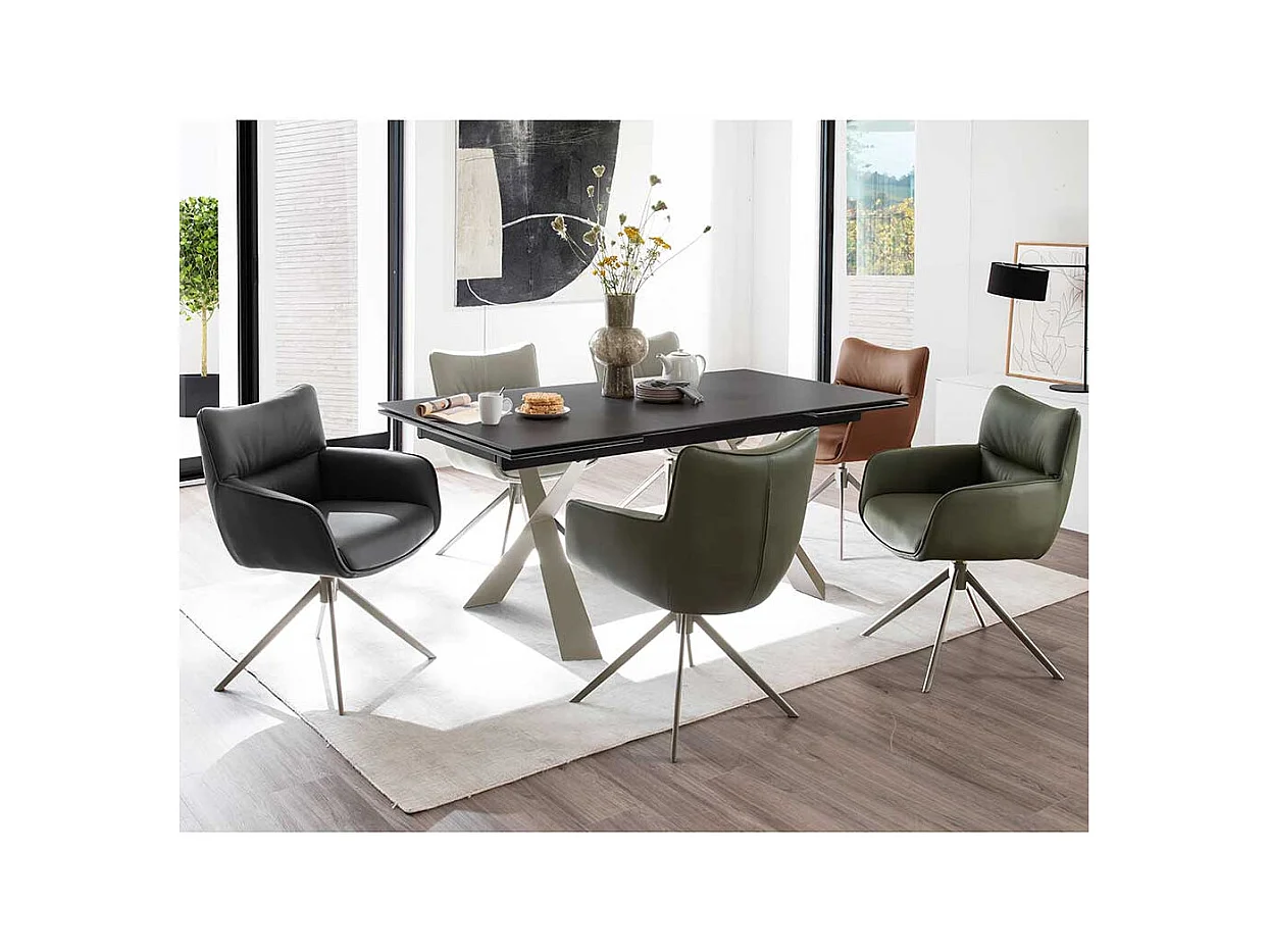 Designer Armlehnstühle aus Echtleder Edelstahl (2er Set)