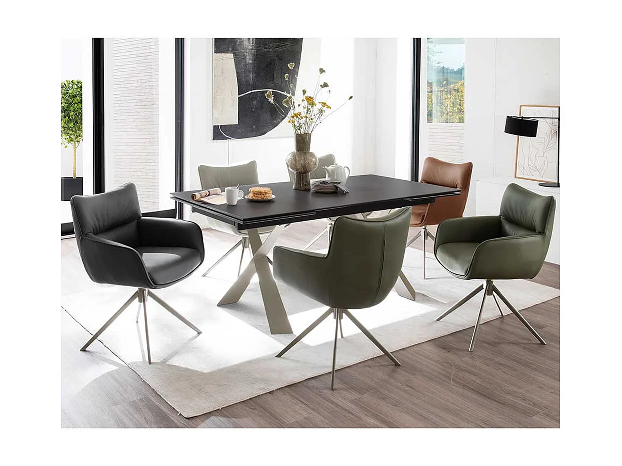 Designer Armlehnstühle aus Echtleder Edelstahl (2er Set)