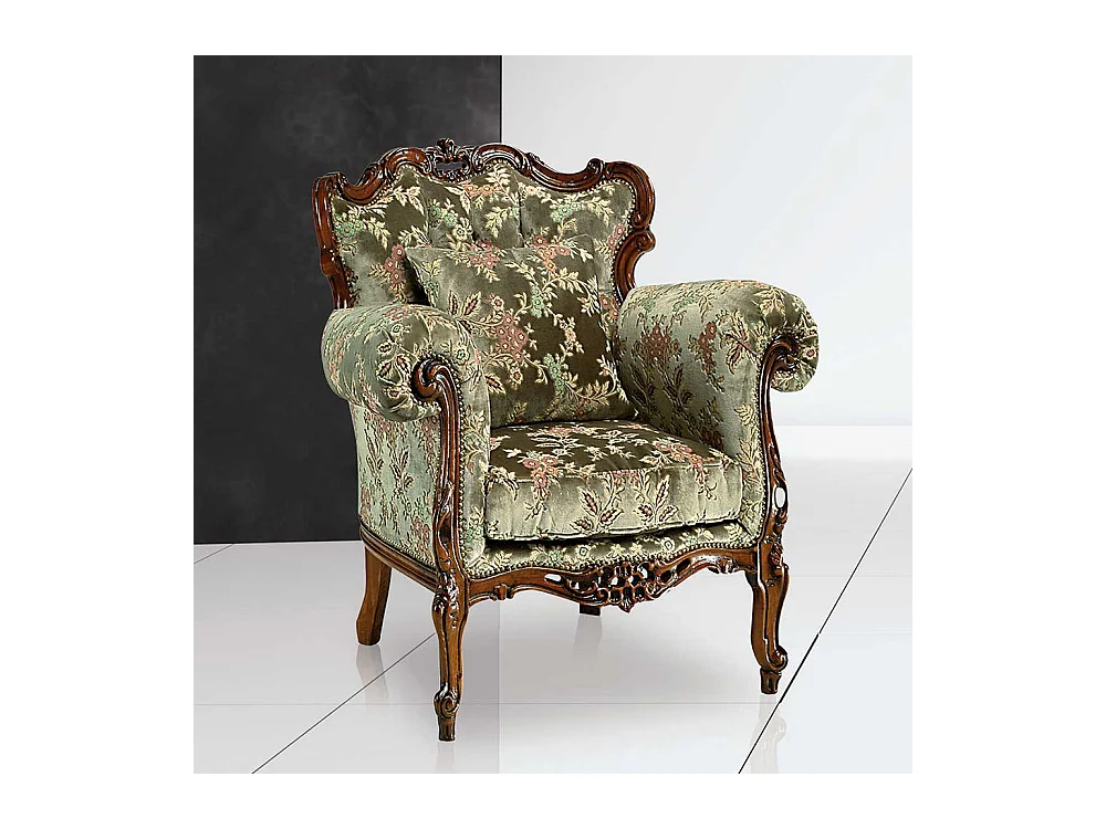 Barockstil Polstersessel in Grün Webstoff Blumen Motiv