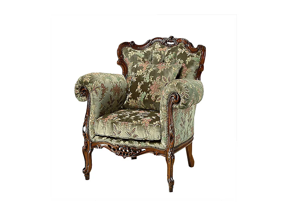 Barockstil Polstersessel in Grün Webstoff Blumen Motiv