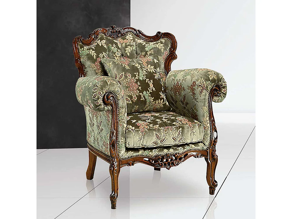 Barockstil Polstersessel in Grün Webstoff Blumen Motiv