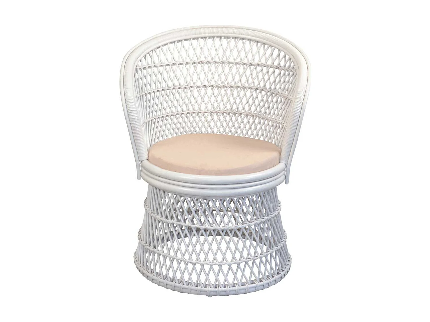 Retro Rattan Sessel weiß mit Armlehnen 48 cm Sitzhöhe