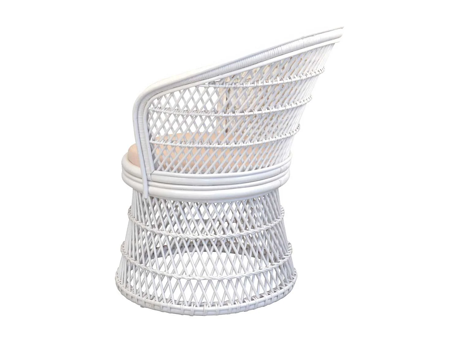 Retro Rattan Sessel weiß mit Armlehnen 48 cm Sitzhöhe