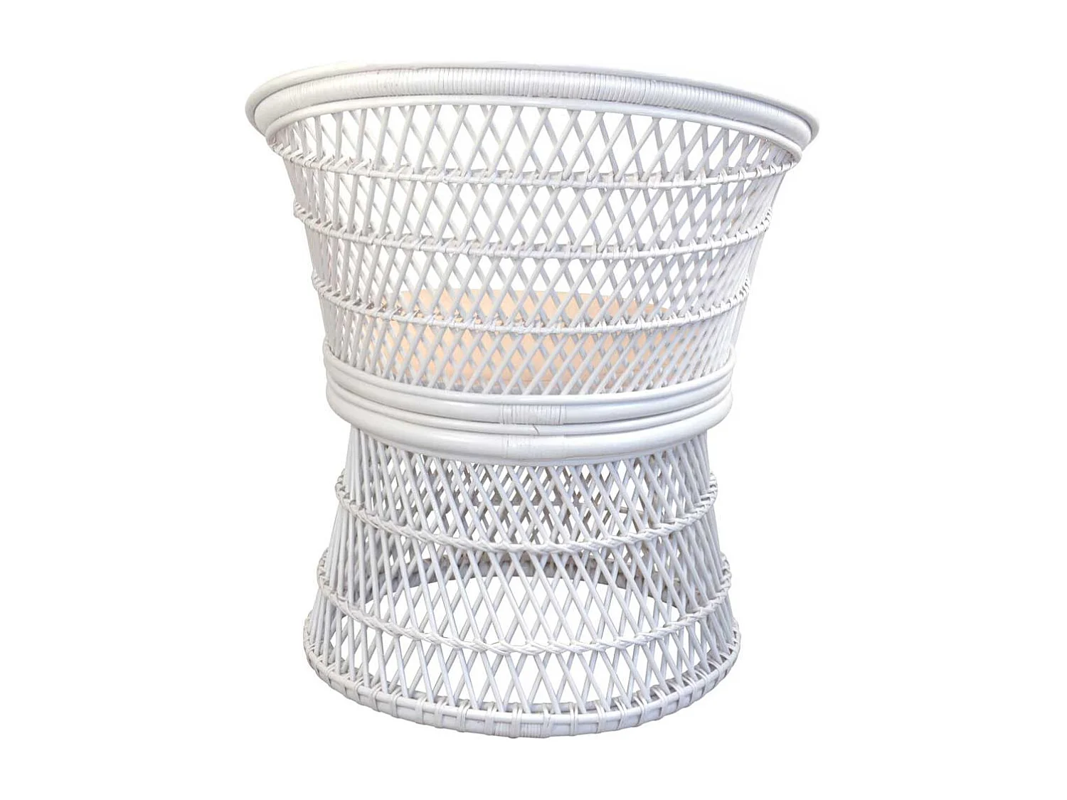 Retro Rattan Sessel weiß mit Armlehnen 48 cm Sitzhöhe