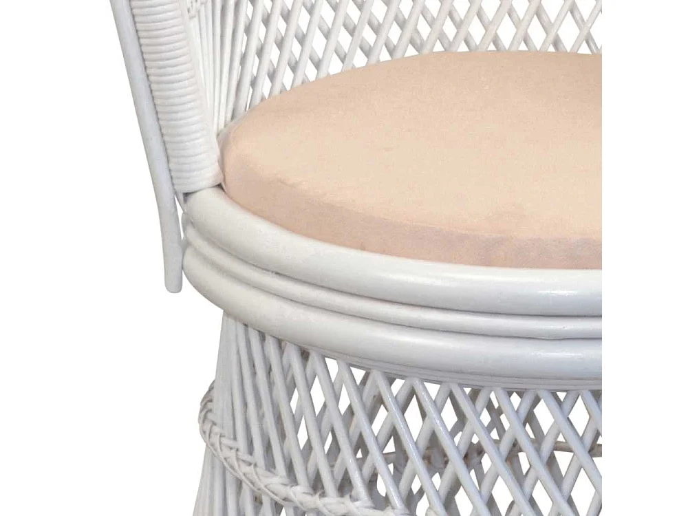 Retro Rattan Sessel weiß mit Armlehnen 48 cm Sitzhöhe