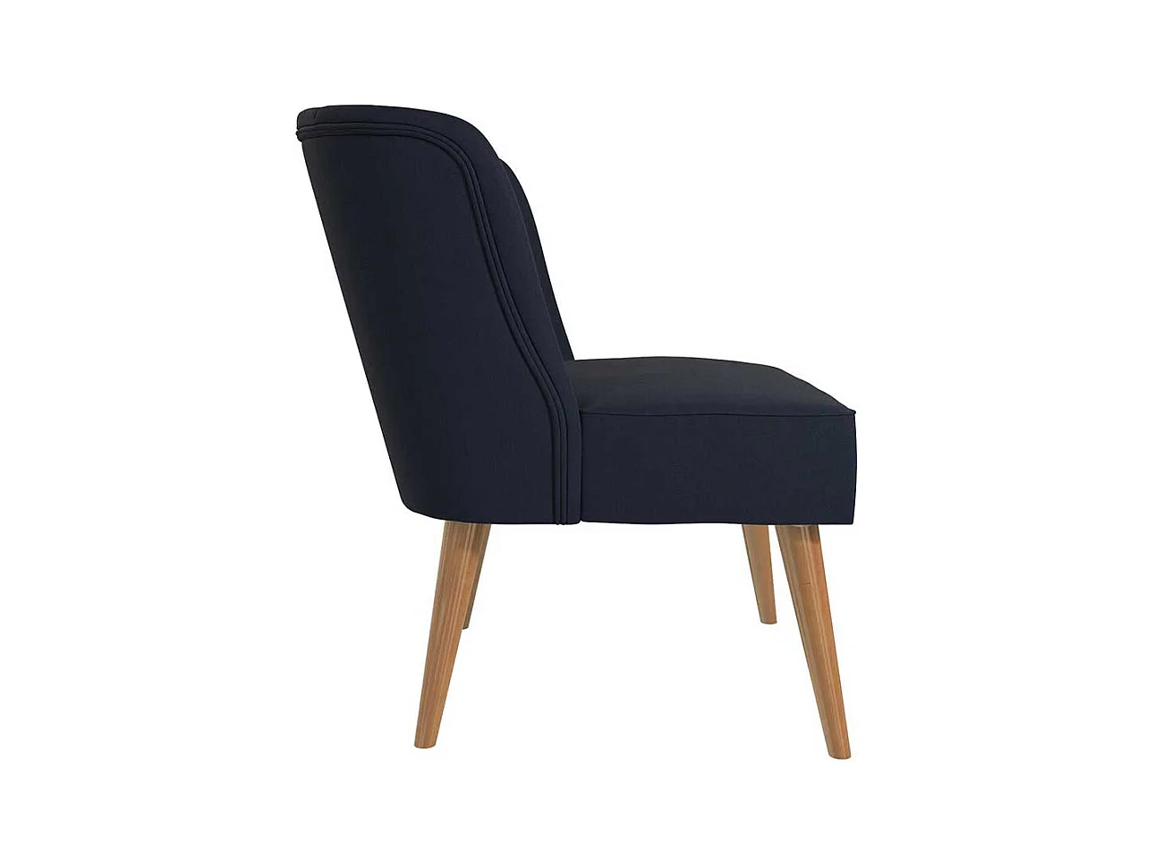 Dunkelblauer Stoffsessel im Retrostil Vierfußgestell aus Holz