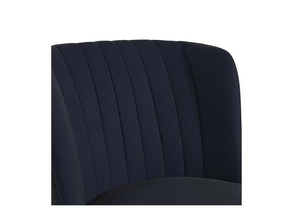 Dunkelblauer Stoffsessel im Retrostil Vierfußgestell aus Holz