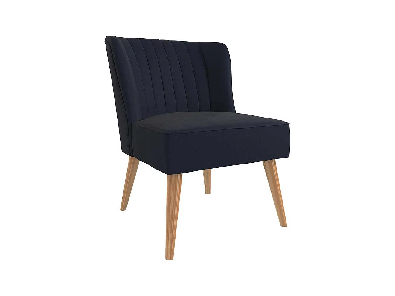 Dunkelblauer Stoffsessel im Retrostil Vierfußgestell aus Holz