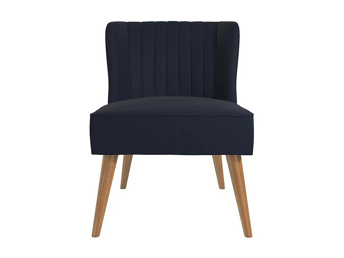 Dunkelblauer Stoffsessel im Retrostil Vierfußgestell aus Holz
