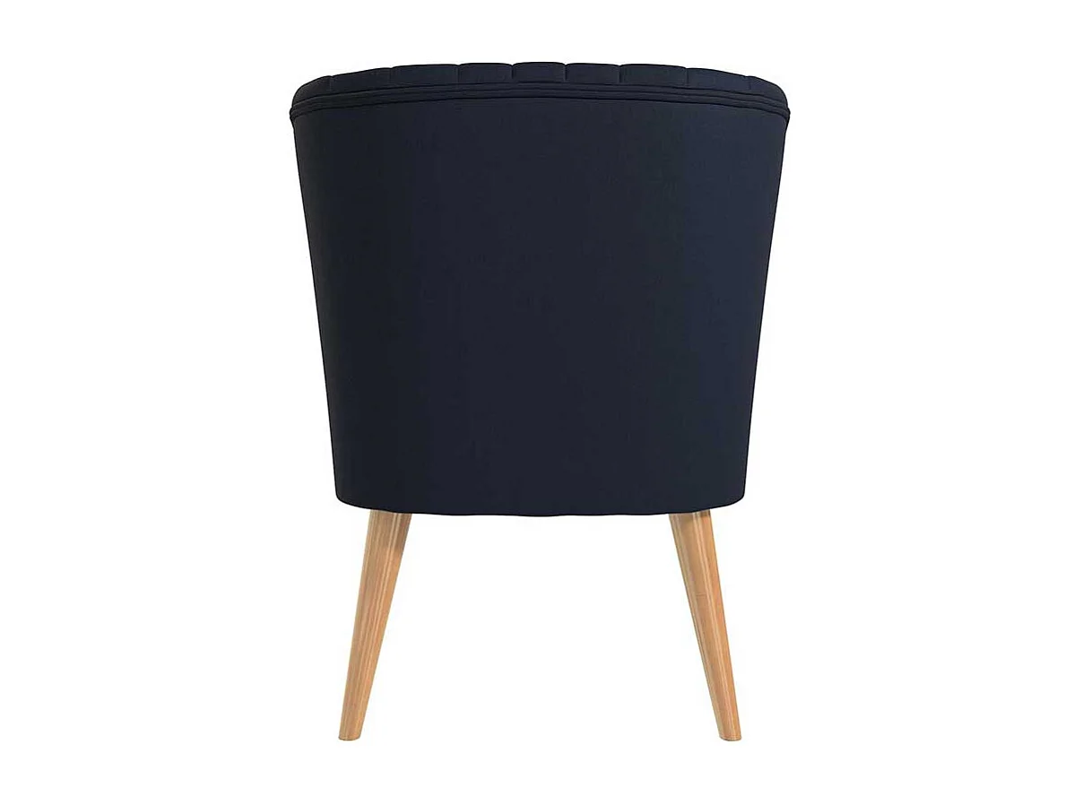 Dunkelblauer Stoffsessel im Retrostil Vierfußgestell aus Holz