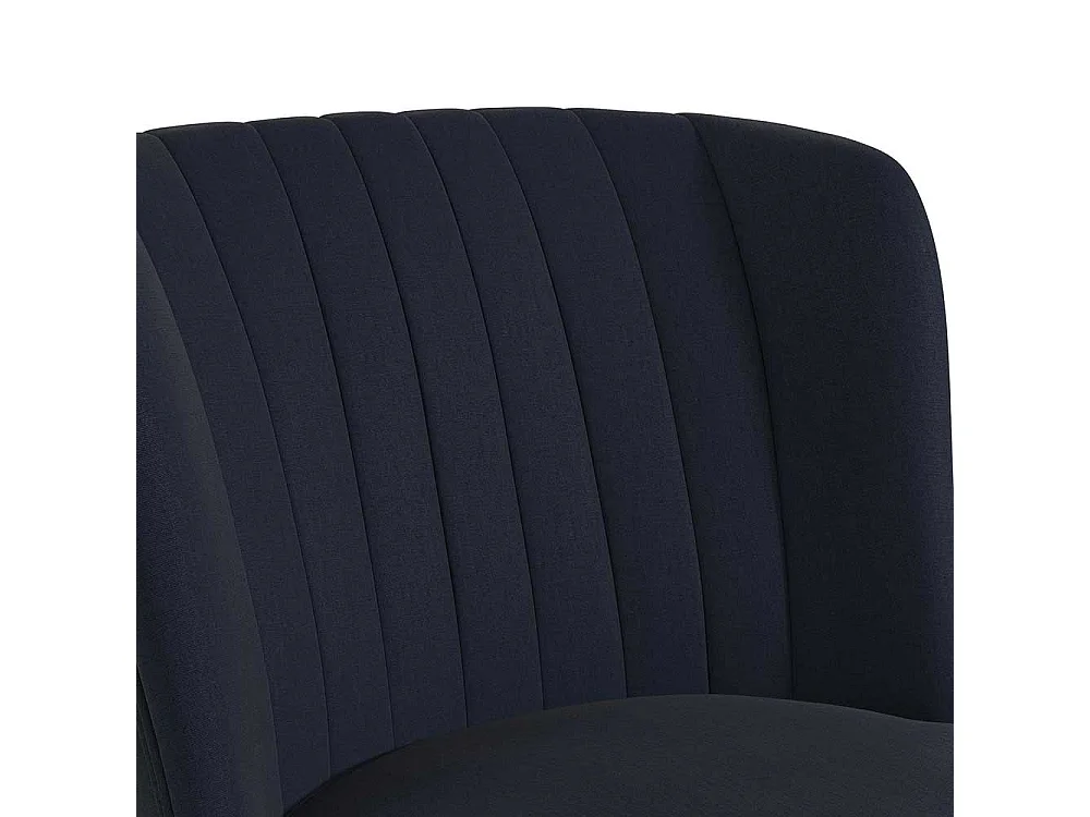 Dunkelblauer Stoffsessel im Retrostil Vierfußgestell aus Holz