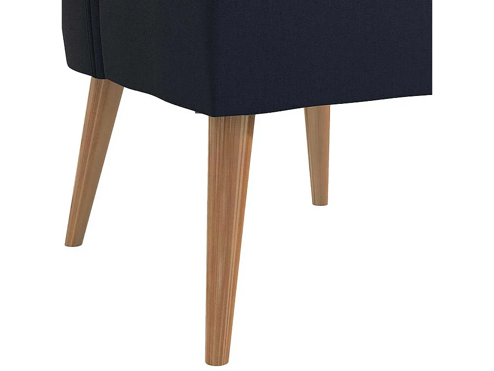 Dunkelblauer Stoffsessel im Retrostil Vierfußgestell aus Holz