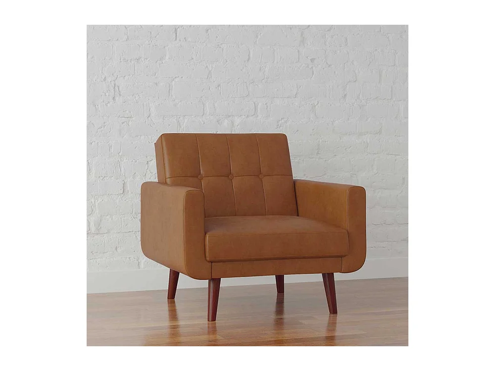 Kunstleder Retrosessel in Braun Vierfußgestell aus Holz