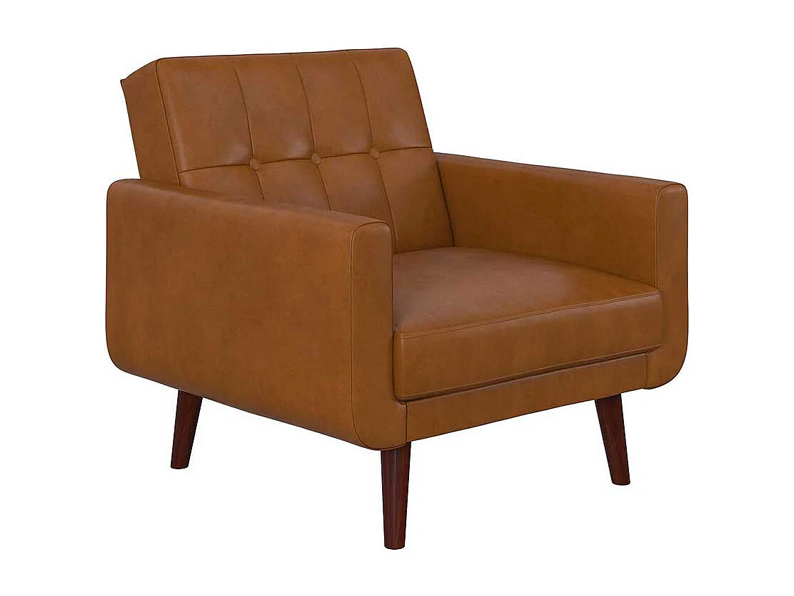 Kunstleder Retrosessel in Braun Vierfußgestell aus Holz