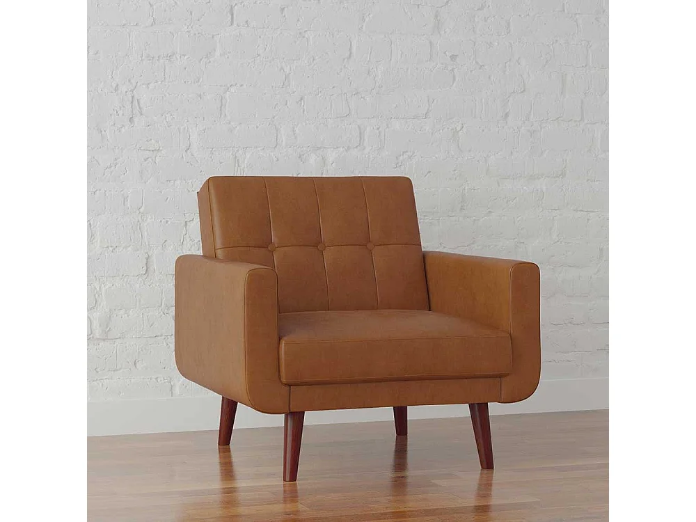 Kunstleder Retrosessel in Braun Vierfußgestell aus Holz