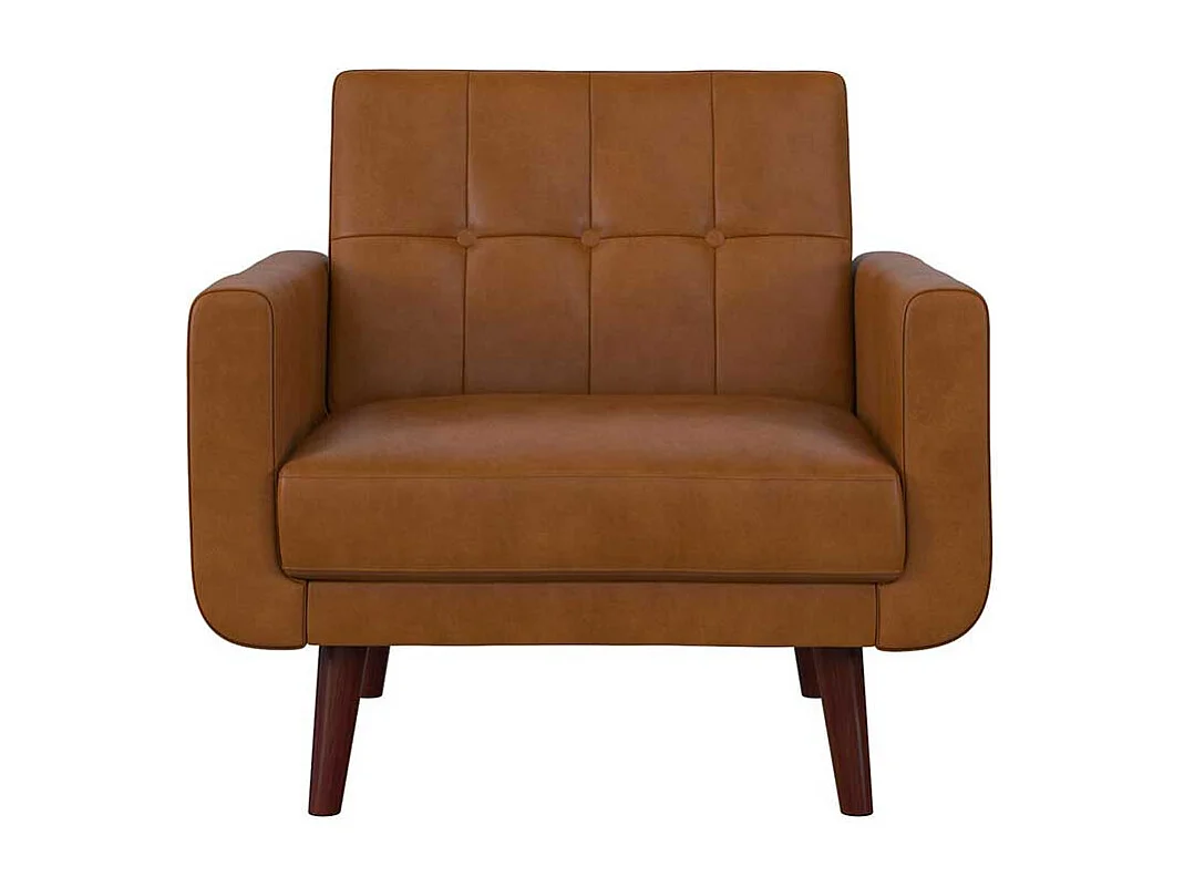 Kunstleder Retrosessel in Braun Vierfußgestell aus Holz