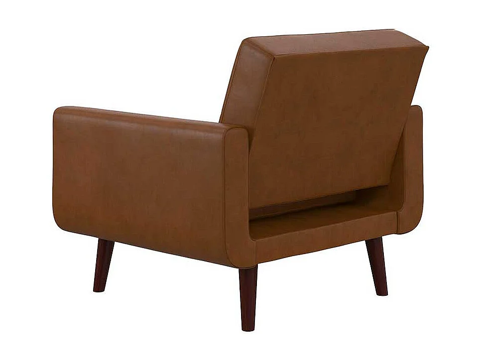 Kunstleder Retrosessel in Braun Vierfußgestell aus Holz