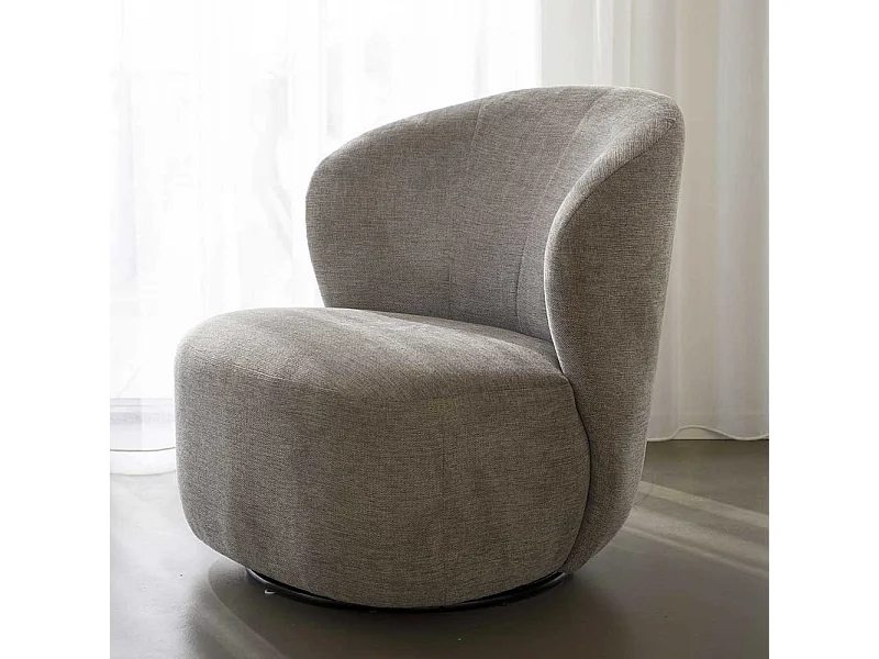 Drehsessel Beige Stoff im Skandi Design das Wohnzimmer