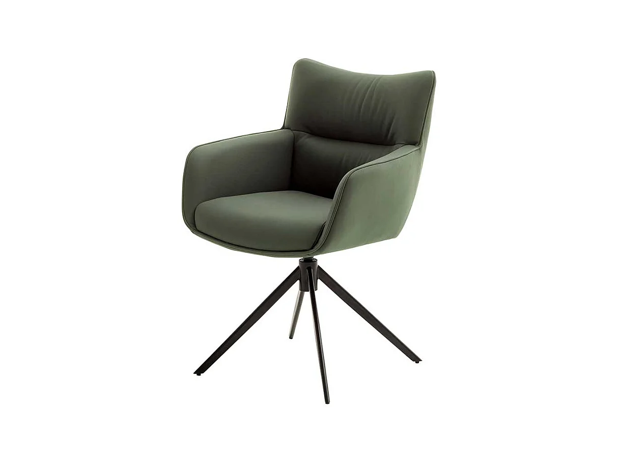 Leder Esszimmerstühle in Oliv Grün Gestell aus Metall (2er Set)