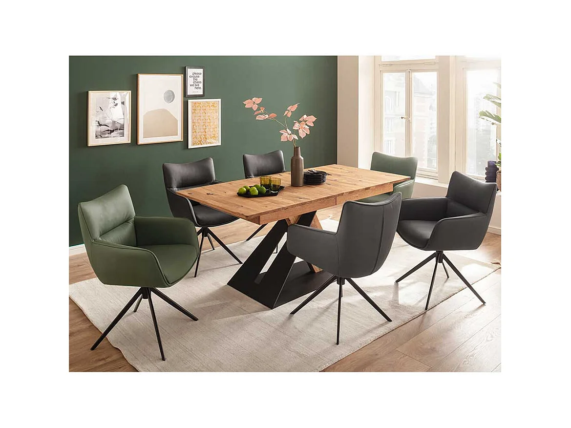 Leder Esszimmerstühle in Oliv Grün Gestell aus Metall (2er Set)