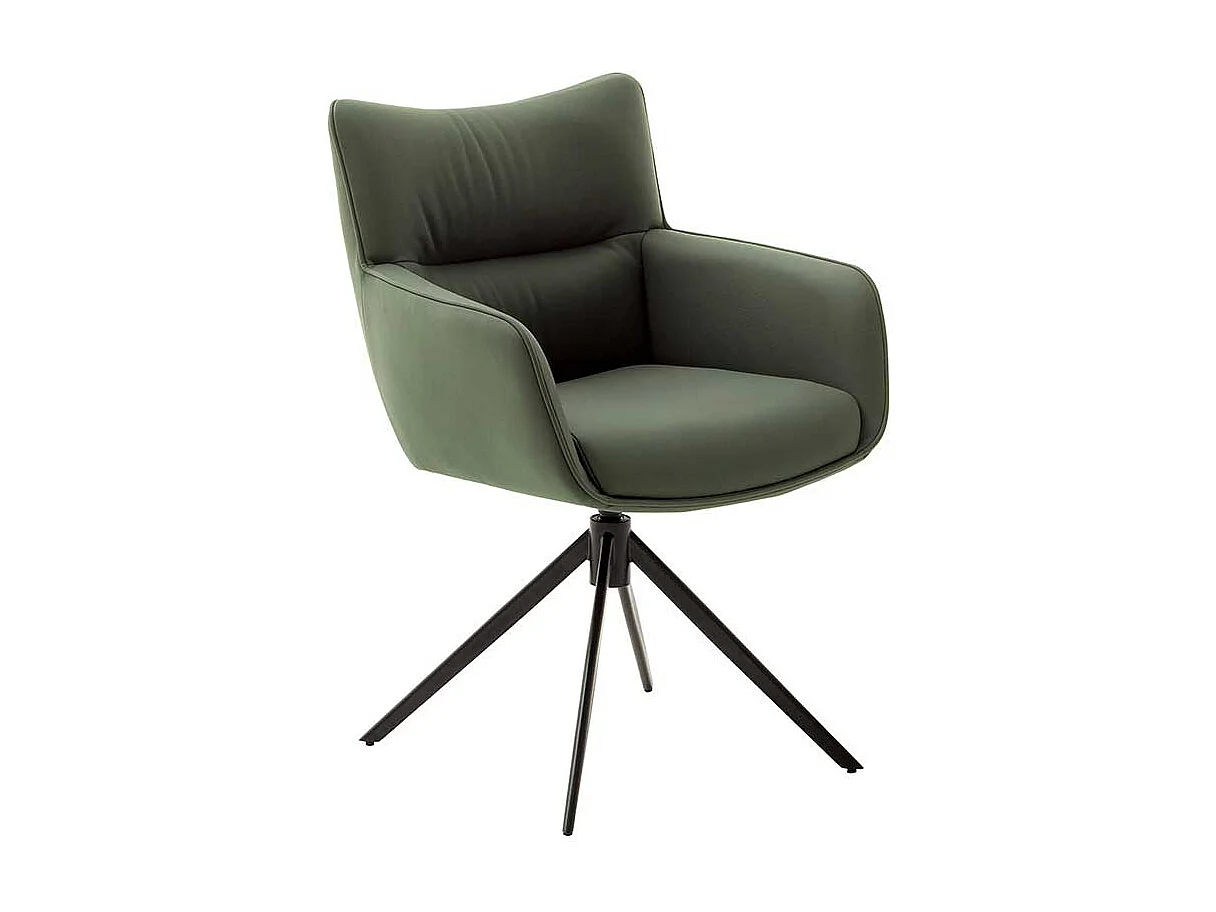 Leder Esszimmerstühle in Oliv Grün Gestell aus Metall (2er Set)