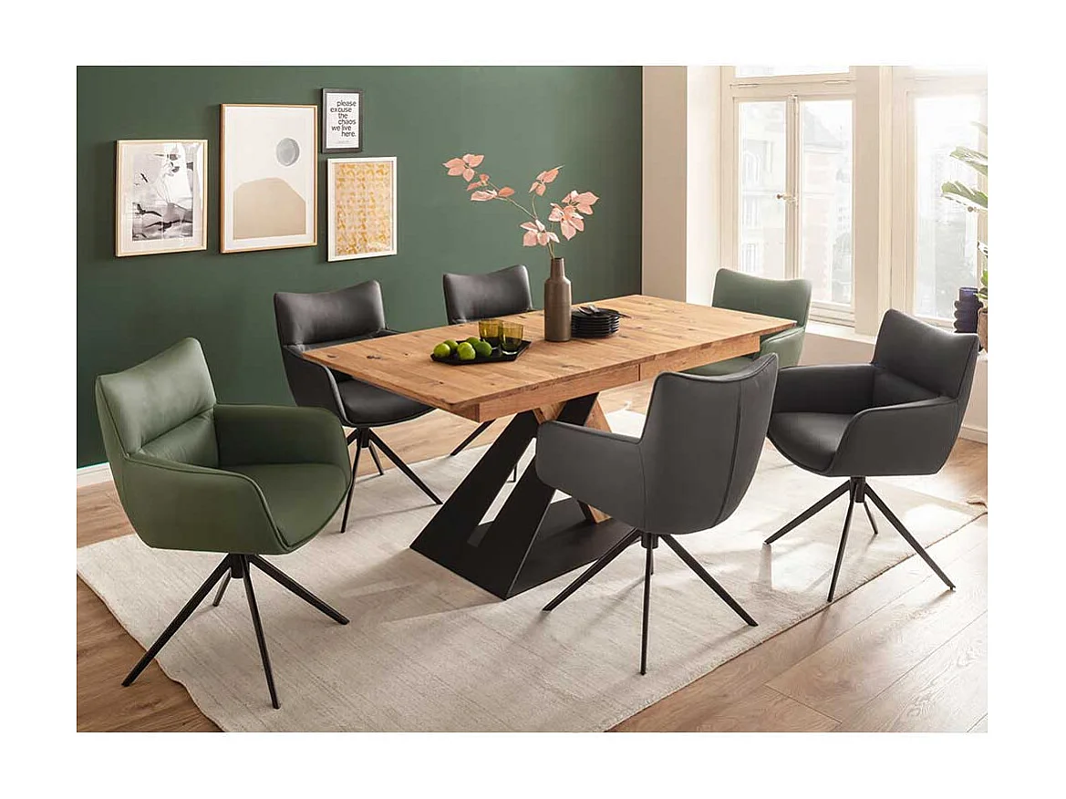 Leder Esszimmerstühle in Oliv Grün Gestell aus Metall (2er Set)