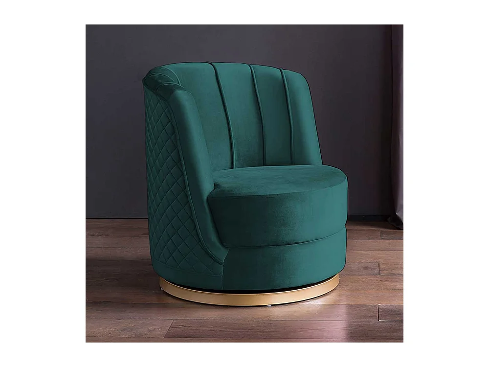 Drehbarer Sessel Retro Stil aus Samt Petrol und Goldfarben