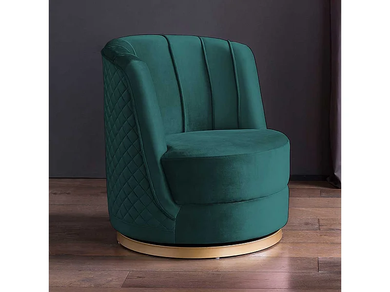 Drehbarer Sessel Retro Stil aus Samt Petrol und Goldfarben