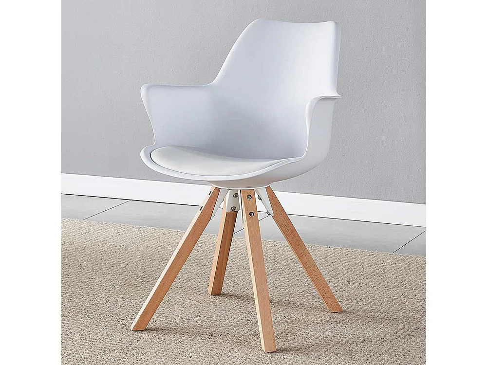 Armlehnenstuhl mit Kunststoff Schale Weiß und Eichefarben (2er Set)