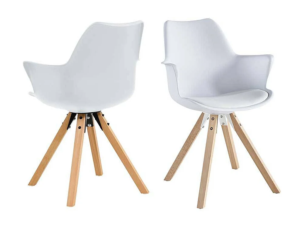 Armlehnenstuhl mit Kunststoff Schale Weiß und Eichefarben (2er Set)