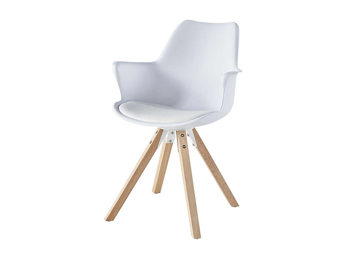 Armlehnenstuhl mit Kunststoff Schale Weiß und Eichefarben (2er Set)