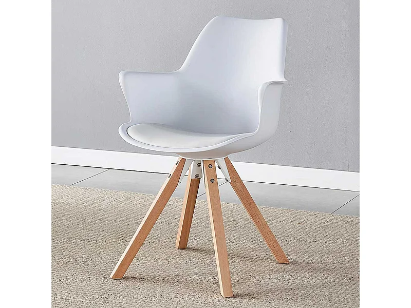 Armlehnenstuhl mit Kunststoff Schale Weiß und Eichefarben (2er Set)