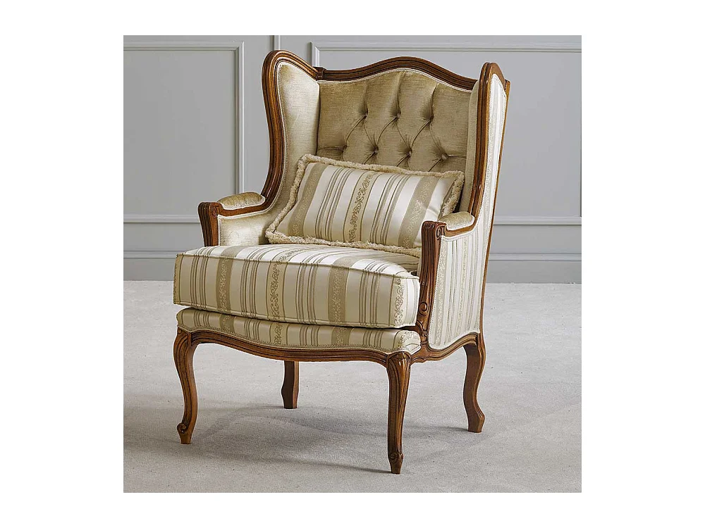 Barocker Armlehnensessel in Beige Stoff Holz Braun