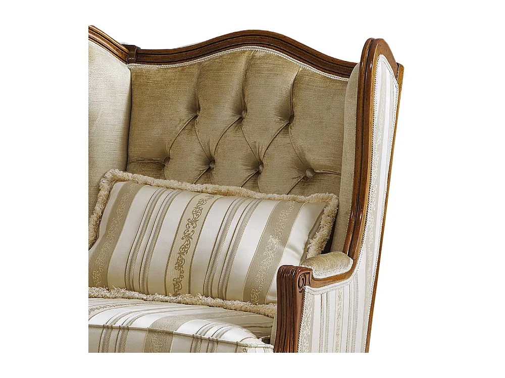 Barocker Armlehnensessel in Beige Stoff Holz Braun
