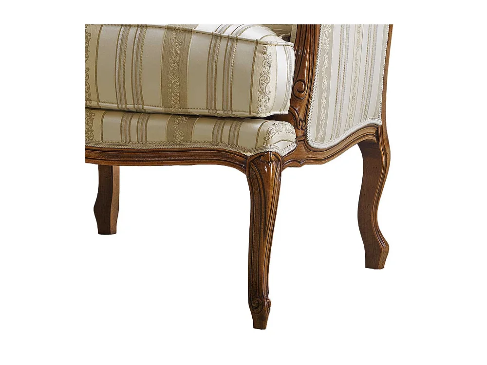Barocker Armlehnensessel in Beige Stoff Holz Braun