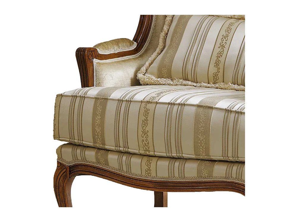 Barocker Armlehnensessel in Beige Stoff Holz Braun