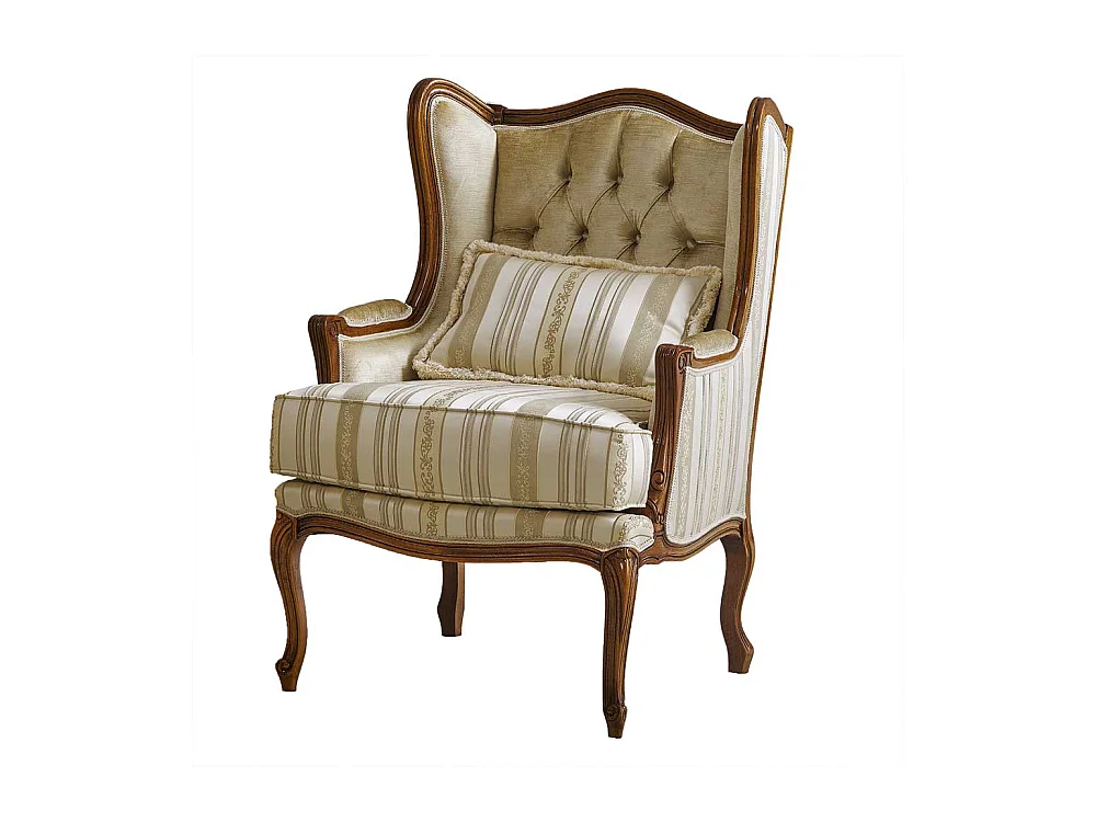 Barocker Armlehnensessel in Beige Stoff Holz Braun