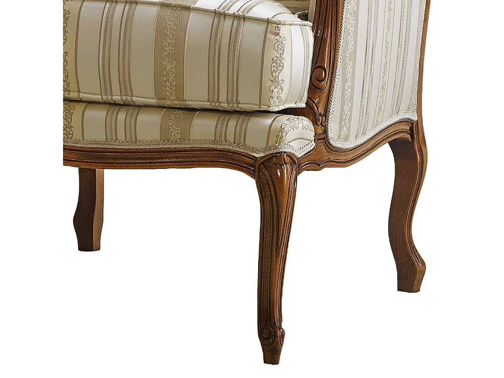 Barocker Armlehnensessel in Beige Stoff Holz Braun