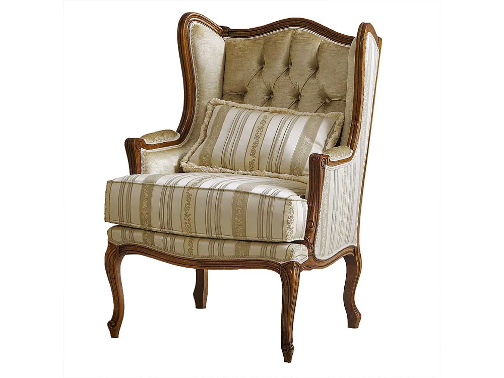 Barocker Armlehnensessel in Beige Stoff Holz Braun