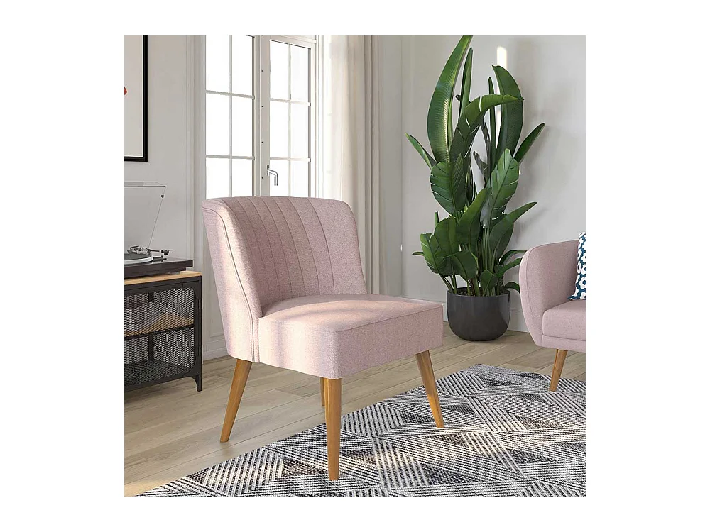 Retro Stil Cocktailsessel in Rosa Webstoff und Massivholz