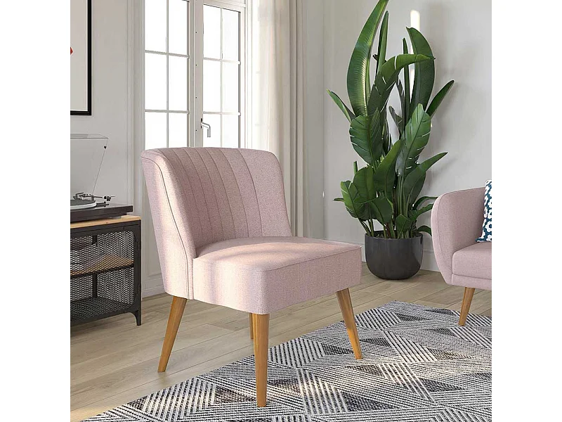 Retro Stil Cocktailsessel in Rosa Webstoff und Massivholz