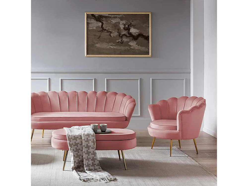 Rosa Sessel in Muschelform Samtbezug